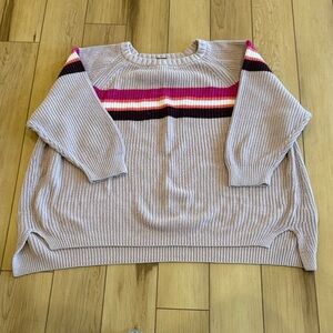 Express Women's Crew Neck Sweater - Pink with Pink and Red Accents
